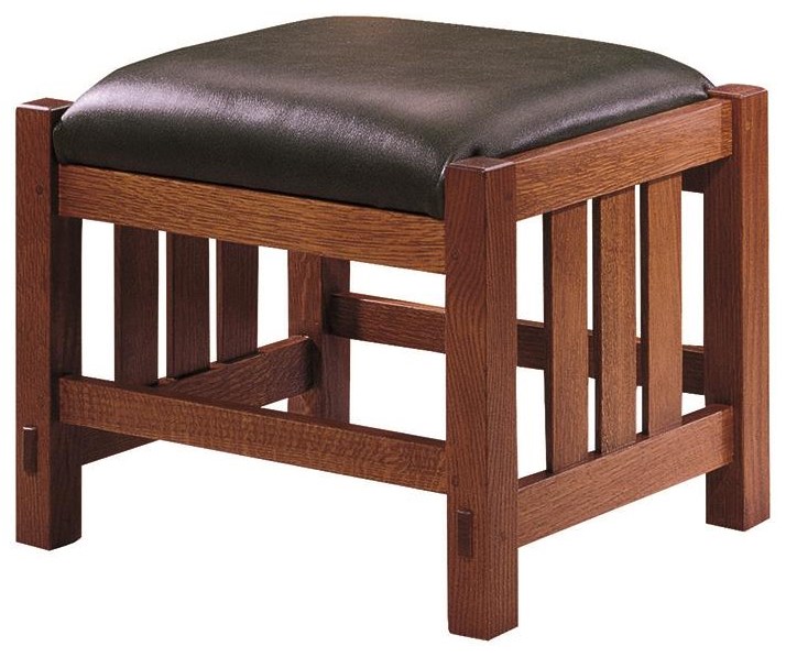Stickley Oak Mission Classics 89495 Leather and Oak Footstool with